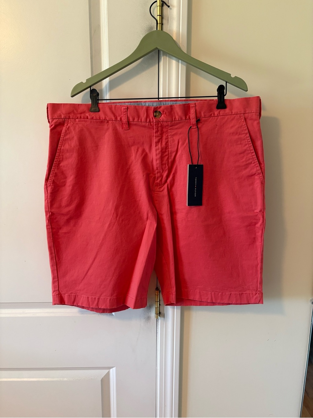 Tommy Hilfiger Coral Red Flat Front Cotton Shorts 9”